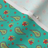 Prancing Paisley Quilt Print / Tiny Mini Micro Small - Green/Blue    