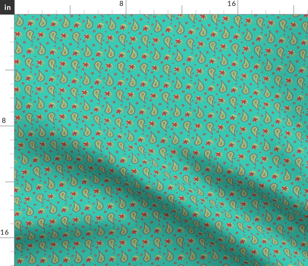 Prancing Paisley Quilt Print / Tiny Mini Micro Small - Green/Blue    