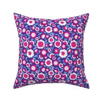 Ditsy Modern Floral in bright blue, pink and white - small scale 