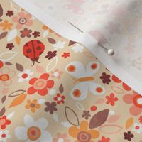 Ditsy Bugs and Butterflies Floral in Neutrals with Red