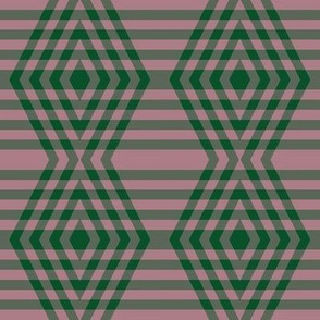 JP27 - Medium  - Buffalo Plaid Diaonds on Stripes in Rustic Raspberry Pastel and Pine Green