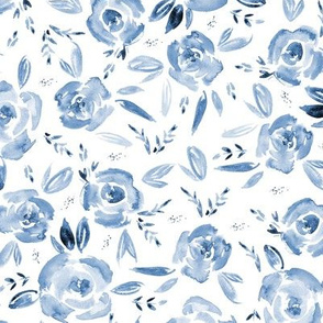 Watercolor monochrome blue roses ★ tonal florals for modern home decor, bedding, nursery