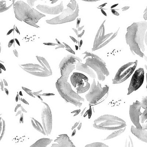Silver watercolor roses ★ florals in shades of grey for modern minimal scandi home decor, bedding, nursery