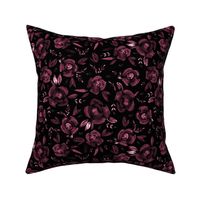 Burgundy on black roses - hand painted flowers 259