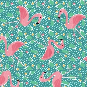 Ditsy lawn flamingo terrazzo- teal