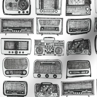 Retro Radios Black and White Vintage Vibes, Rose Red Old Times