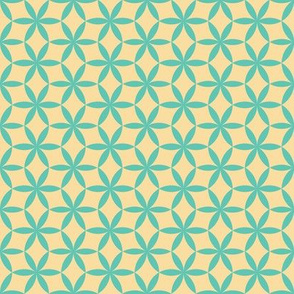 Beige Blue Geometric Flowers, Mint Circles