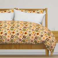 Retro 70s flowers ditsy moss green brown orange mid-century modern