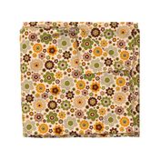 Retro 70s flowers ditsy moss green brown orange mid-century modern