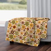 Retro 70s flowers ditsy moss green brown orange mid-century modern