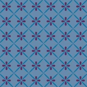 Blue Purple Lila Floral Pattern, Geometric Flower and Leaves