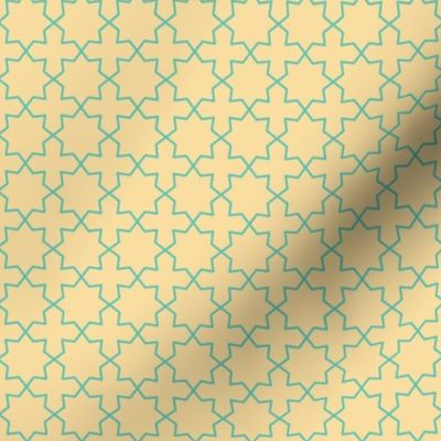 Beige Turquoise Geometric Pattern, Star Flower Shape