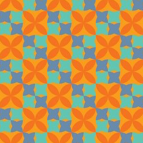 Floral Orange Blue Pattern, 50s 60s Vintage Vibes