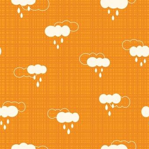 Orange Autumn Rain, Striped Fabric, Raindrops and Clouds