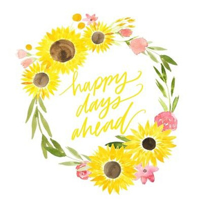 sunflower fields happy days ahead floral wreath - 8x8 inches 