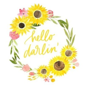 sunflower fields hello darlin floral wreath - 8x8 inches 