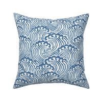 MED block printed waves - wave fabric, japanese fabric, interiors fabric, ocean waves, wallpaper, interiors - sky blue