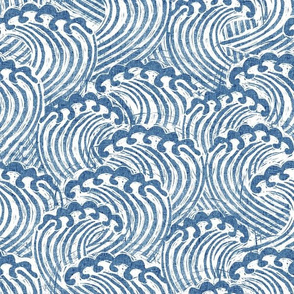 MED block printed waves - wave fabric, japanese fabric, interiors fabric, ocean waves, wallpaper, interiors - sky blue