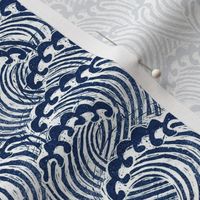 SMALL block printed waves - wave fabric, japanese fabric, interiors fabric, ocean waves, wallpaper, interiors - indigo