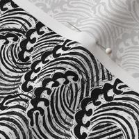 SMALL block printed waves - wave fabric, japanese fabric, interiors fabric, ocean waves, wallpaper, interiors - black
