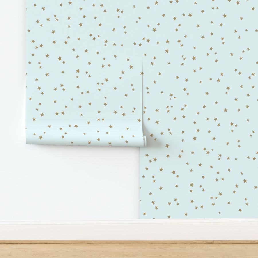 whimsical stars | dark gold on light blue