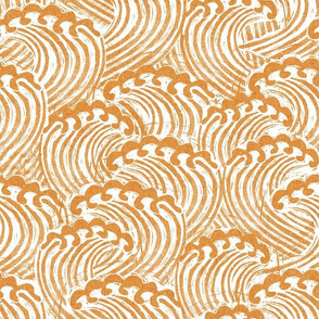 MED block printed waves - wave fabric, japanese fabric, interiors fabric, ocean waves, wallpaper, interiors - golden yellow