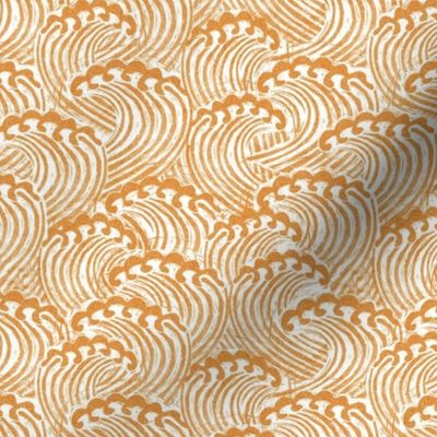 SMALL block printed waves - wave fabric, japanese fabric, interiors fabric, ocean waves, wallpaper, interiors - golden yellow
