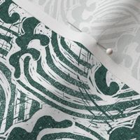 MED block printed waves - wave fabric, japanese fabric, interiors fabric, ocean waves, wallpaper, interiors - dark green
