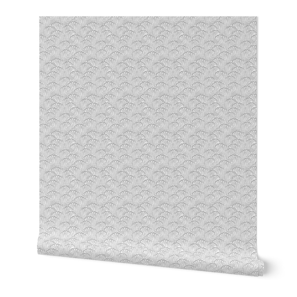 SMALL  block printed waves - wave fabric, japanese fabric, interiors fabric, ocean waves, wallpaper, interiors - grey