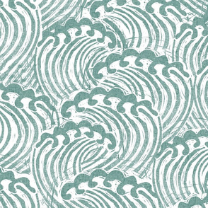 LARGE block printed waves - wave fabric, japanese fabric, interiors fabric, ocean waves, wallpaper, interiors - ocean blue
