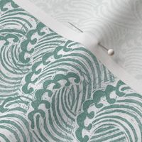 SMALL block printed waves - wave fabric, japanese fabric, interiors fabric, ocean waves, wallpaper, interiors - ocean blue