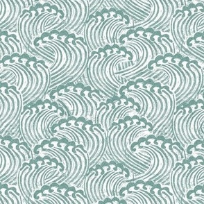 SMALL block printed waves - wave fabric, japanese fabric, interiors fabric, ocean waves, wallpaper, interiors - ocean blue