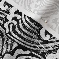 MED  block printed waves - wave fabric, japanese fabric, interiors fabric, ocean waves, wallpaper, interiors - black