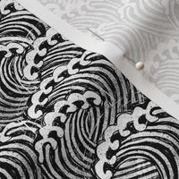 SMALL   block printed waves - wave fabric, japanese fabric, interiors fabric, ocean waves, wallpaper, interiors - black