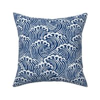 MED  block printed waves - wave fabric, japanese fabric, interiors fabric, ocean waves, wallpaper, interiors - dark blue