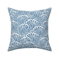 MED block printed waves - wave fabric, japanese fabric, interiors fabric, ocean waves, wallpaper, interiors - light blue
