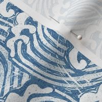 MED block printed waves - wave fabric, japanese fabric, interiors fabric, ocean waves, wallpaper, interiors - light blue