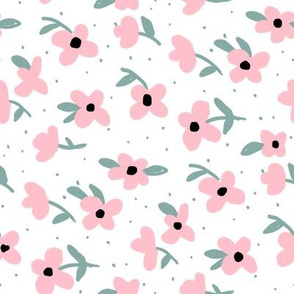 spring meadow floral fabric - prairie fabric, baby girl fabric, baby bedding, crib sheet fabric, sweet girls fabric - pink