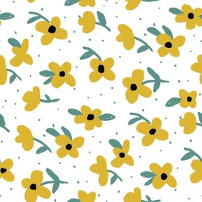 spring meadow floral fabric - prairie fabric, baby girl fabric, baby bedding, crib sheet fabric, sweet girls fabric - yellow