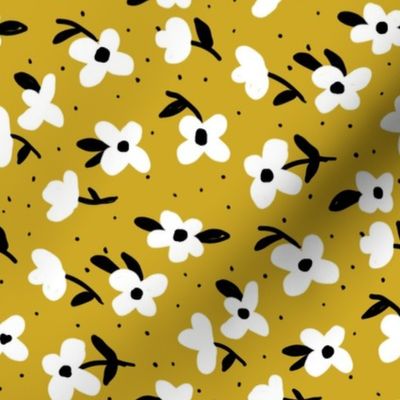 spring meadow floral fabric - prairie fabric, baby girl fabric, baby bedding, crib sheet fabric, sweet girls fabric - mustard