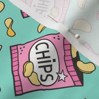 Potato Chips Fast Food Pink on Mint Green
