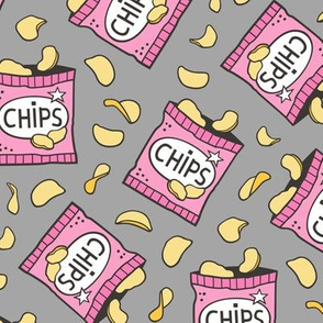 Potato Chips Fast Food Pink on Grey