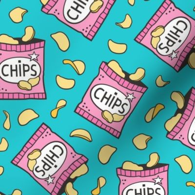 Potato Chips Fast Food Pink on Blue