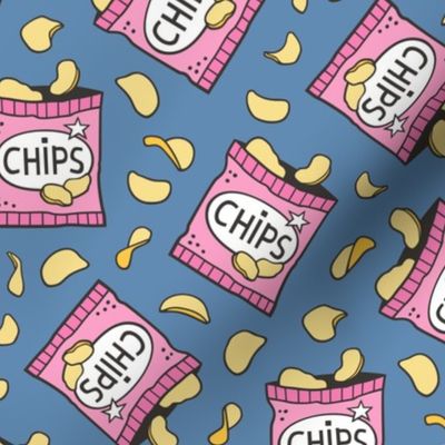 Potato Chips Fast Food Pink on Dark Blue Navy