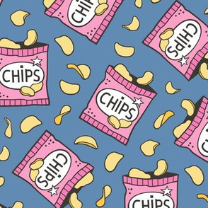 Potato Chips Fast Food Pink on Dark Blue Navy