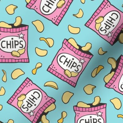 Potato Chips Fast Food Pink  Blue on Light