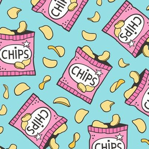 Potato Chips Fast Food Pink  Blue on Light