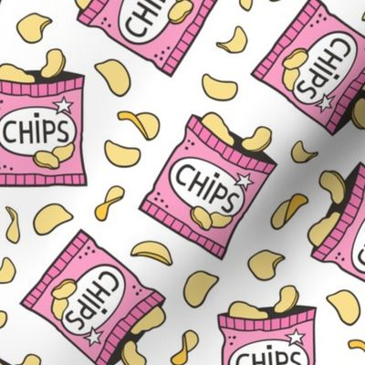 Potato Chips Fast Food Pink on White