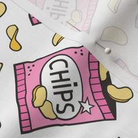 Potato Chips Fast Food Pink on White