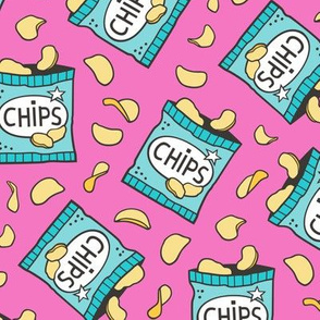 Potato Chips Fast Food Aqua Blue on Dark Pink